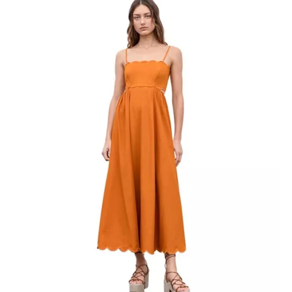 Moon River Orange scalloped Cut Out Dress Size L